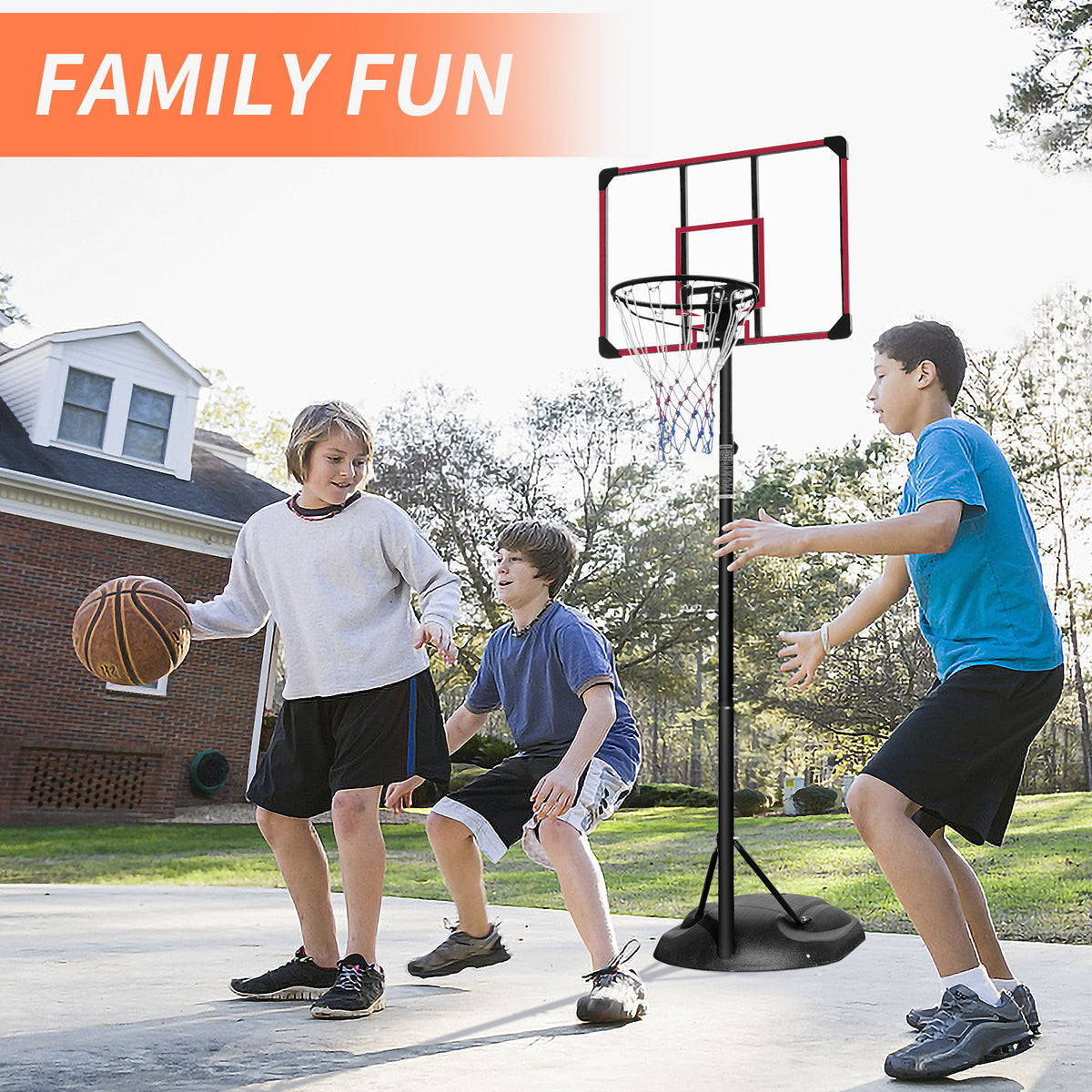 Portable Basketball Hoop System Stand, Height Adjustable For Indoor / Outdoor - Red