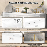 Bathroom Vanity With Double Sink, 3 Drawers, 2 Doors, Adjustable Shelves, Freestanding - White