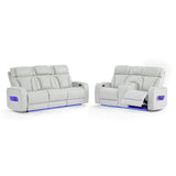 Julian - Power Reclining Sofa With Footrest And LED Lighting - Silver