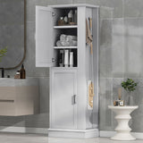 Tall Freestanding Bathroom Storage Cabinet With Adjustable Shelves And Side Hooks