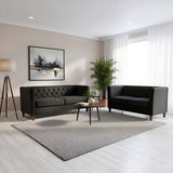 Button Tufted Loveseat, 2 Seater With Square Arm Couch For Living Room - Black