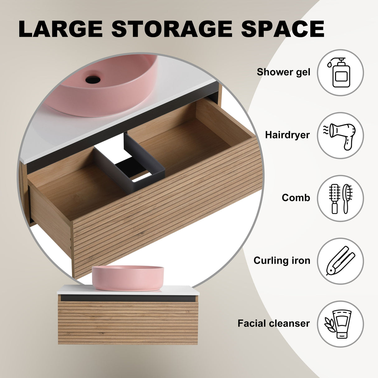 Wall Mounted Bathroom Vanity With Art Sink & 1 Soft Close Drawer