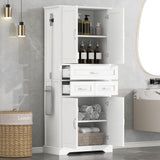 Tall Bathroom Storage Cabinet With 4 Doors 3 Drawers Adjustable Shelves - White