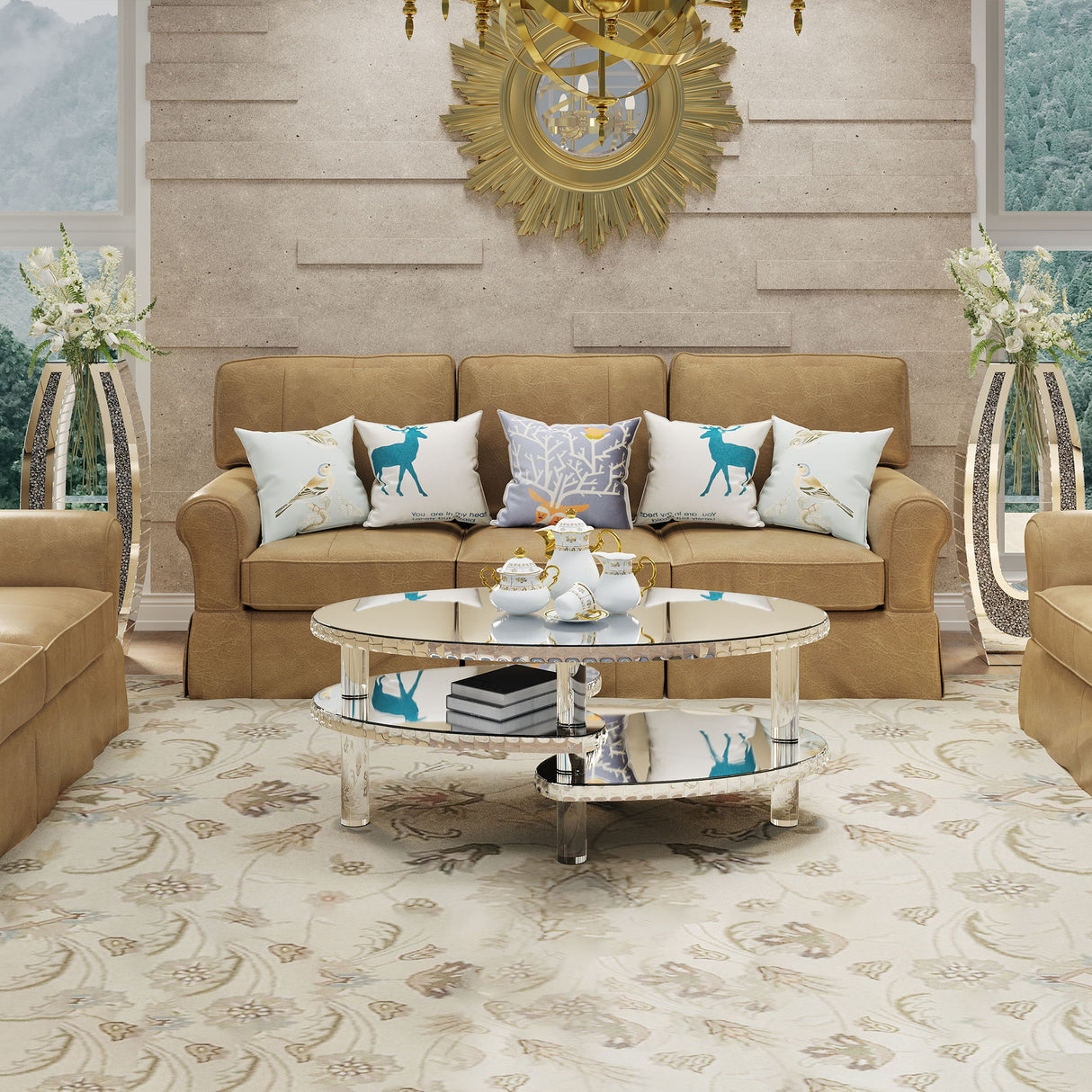 Coffee Table, Oval Double Layer Home Furnishing - Silver