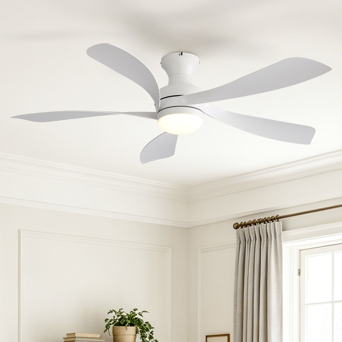52" Ceiling Fan With 3 Color Dimmable LED Light, DC Reversible Motor, 6 Speed Settings