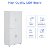 Tall And Wide Bathroom Floor Storage Cabinet With 4 Doors, Adjustable Shelves - White