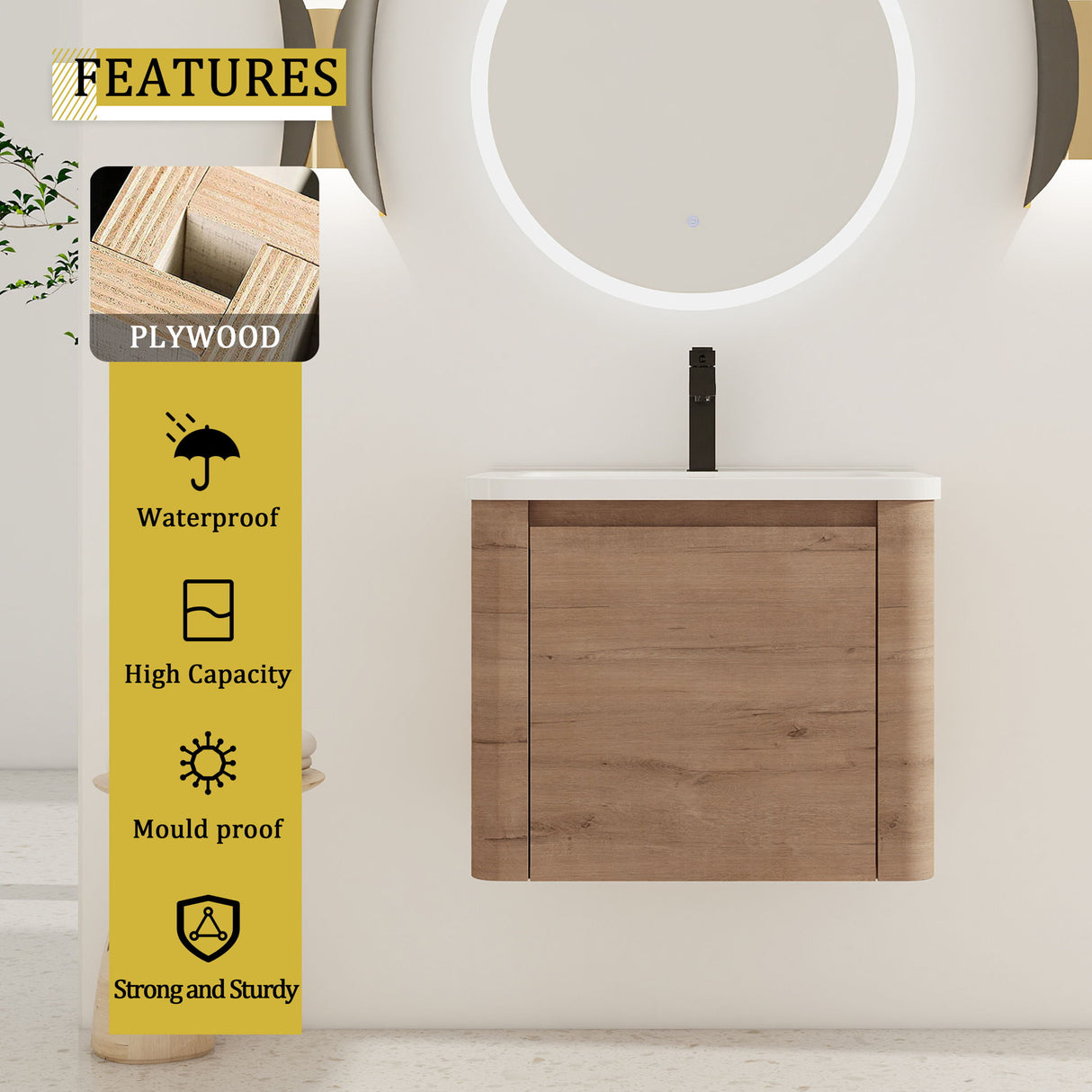 Wall Mounted Bathroom Vanity With Sink & 1 Soft Close Door
