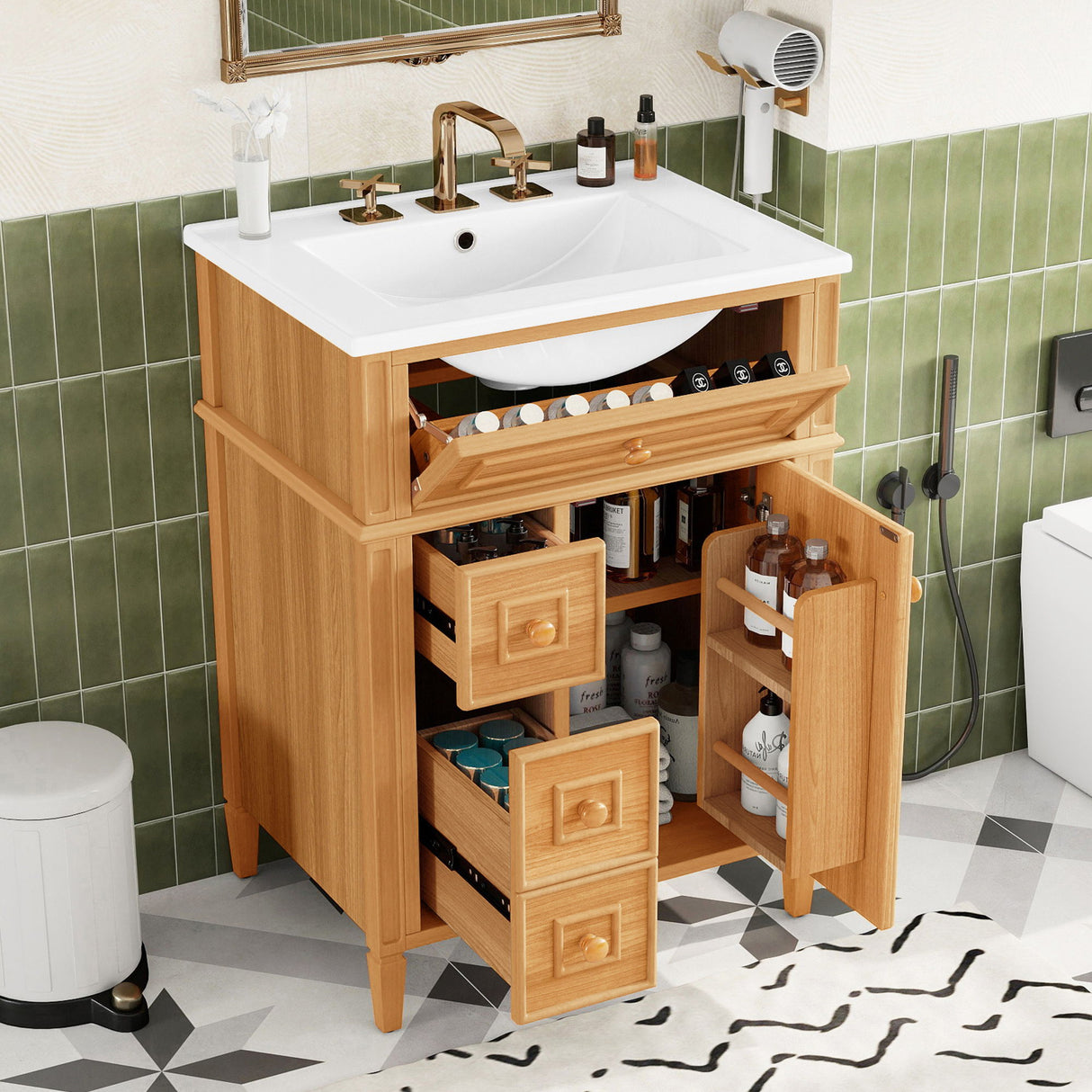 Bathroom Vanity With Sink, Cabinet With Flip Out Drawer, 2 Soft Close Drawers, 1 Soft Close Door - Wood