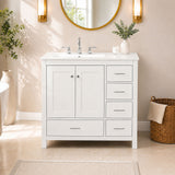 Bathroom Vanity With Sink Combo, 2 Soft Close Doors And 5 Drawers