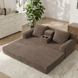 Soft Striped Convertible Sofa Bed, Dual Use Lounge Couch With Cup Holders And Pillows