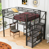 Metal Loft Bed With Wardrobe, Desk, Storage Shelves