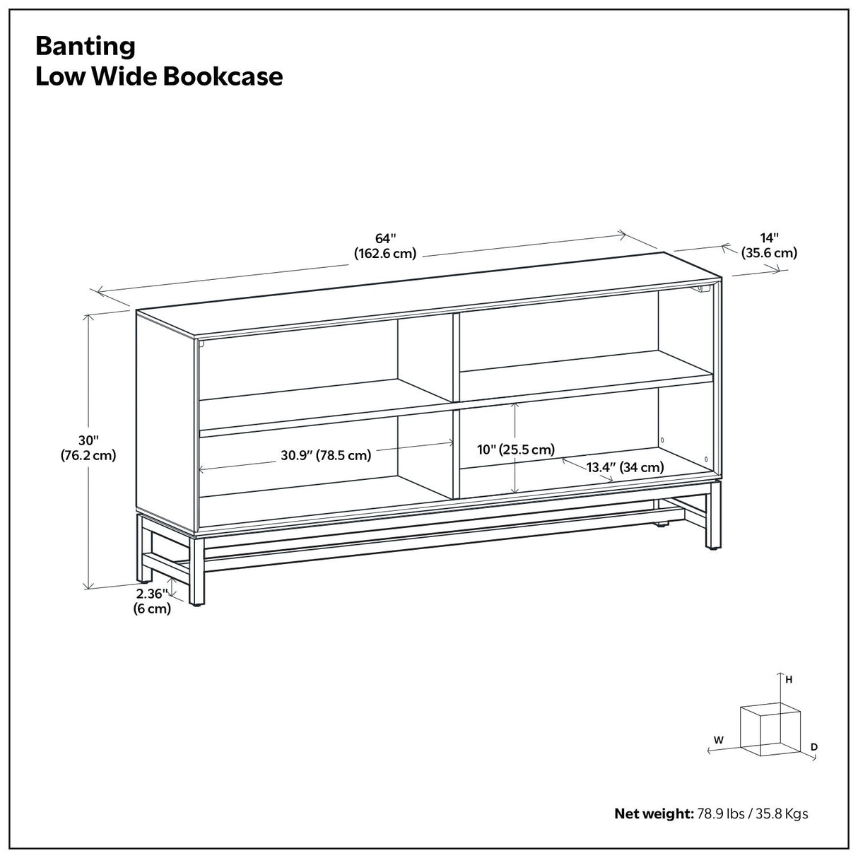 Banting - Low Wide Bookcase - Walnut Brown