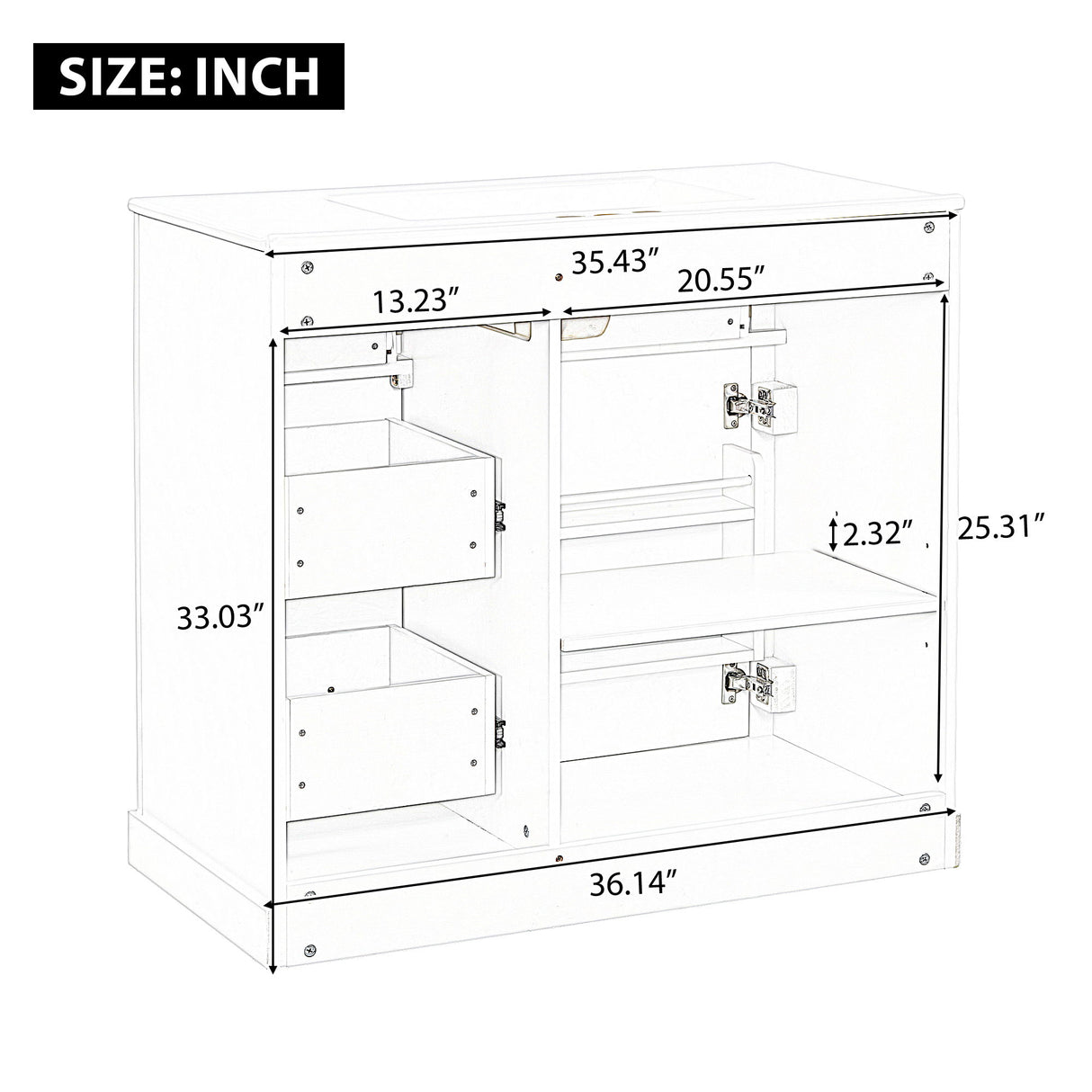 Modern Bathroom Vanity With Sink, 4 Drawers, Soft-Close Door, Adjustable Shelf