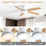52" Flush Mount Ceiling Fan With Light, DC Motor, Remote Control, Dual Color
