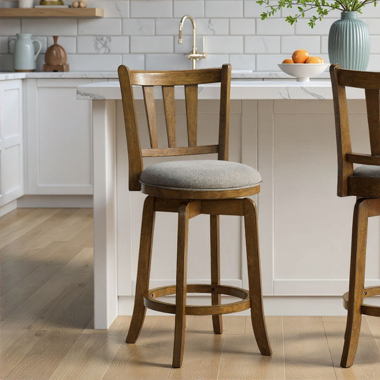 Wren - Modern Farmhouse Swivel Wood Counter Height Kitchen Bar Stool