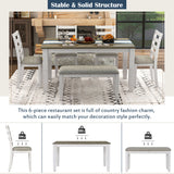 6 Piece Dining Set With 4 Upholstered Chairs & Bench - Brown / Whitewash