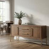 Sideboard Buffet Cabinet with Charging Station Wood Veneer 72x32in Light Brown