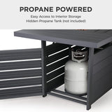Rectangular Propane Fire Pit Table With Burner, Lava Rock, Waterproof Cover