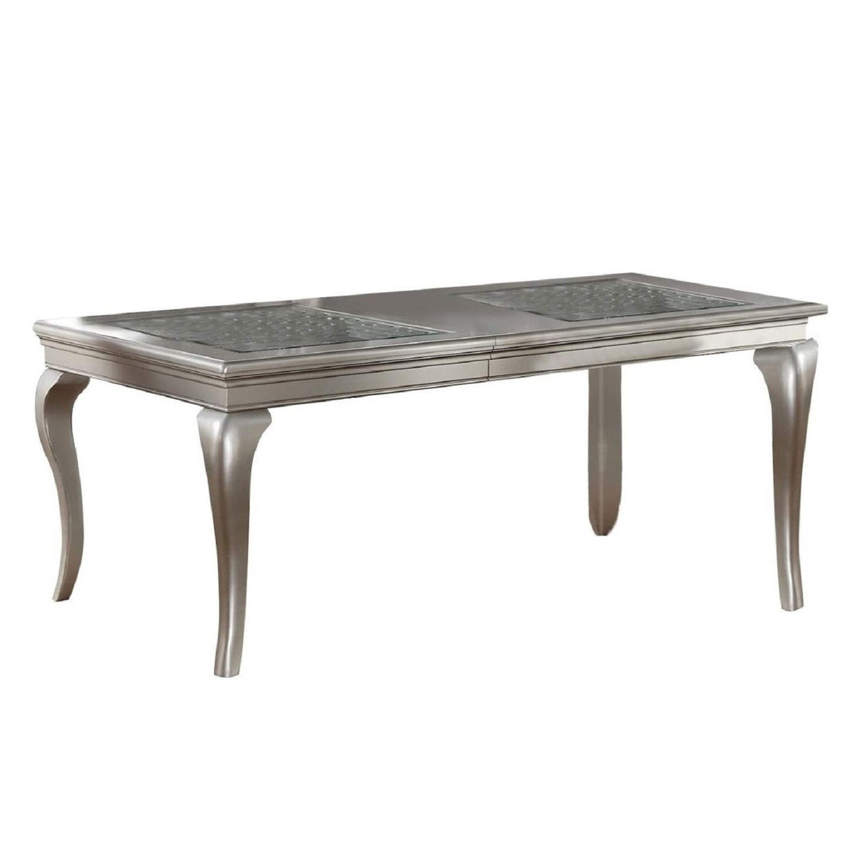 Rectangle Dining Table With Carved Accents - Champagne / Silver