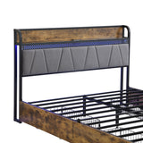 Modern Bed Frame With LED Lights, Upholstered Headboard, USB Charging