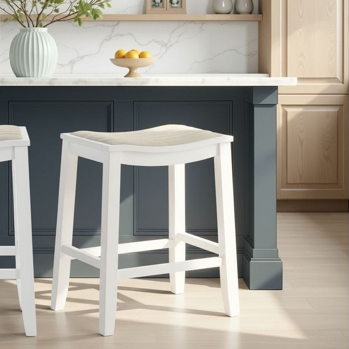 Iyani - Coastal Modern Wood Counter Height Kitchen Bar Stool