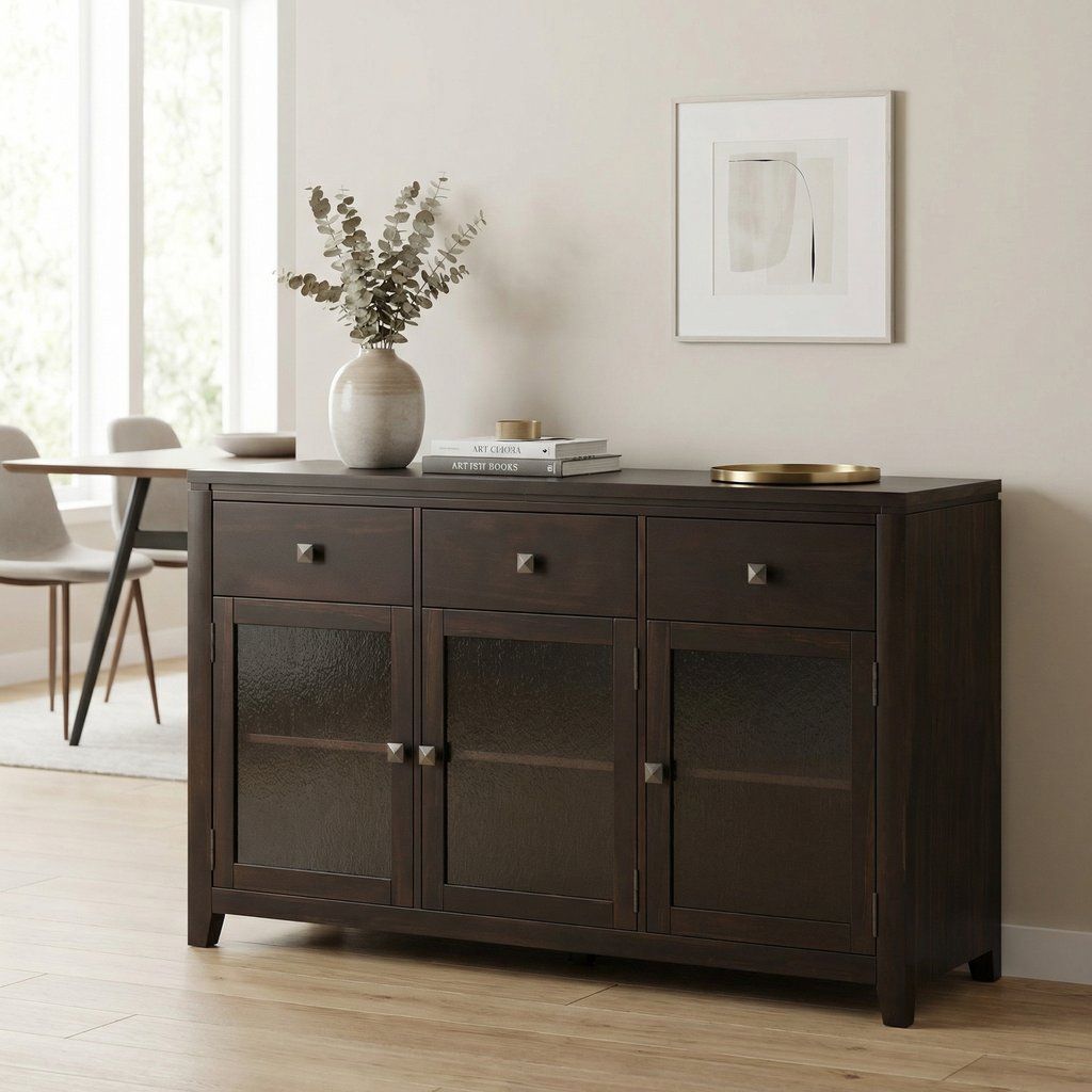 Sideboard Buffet Contemporary Solid Wood 54in x 17in x 32in