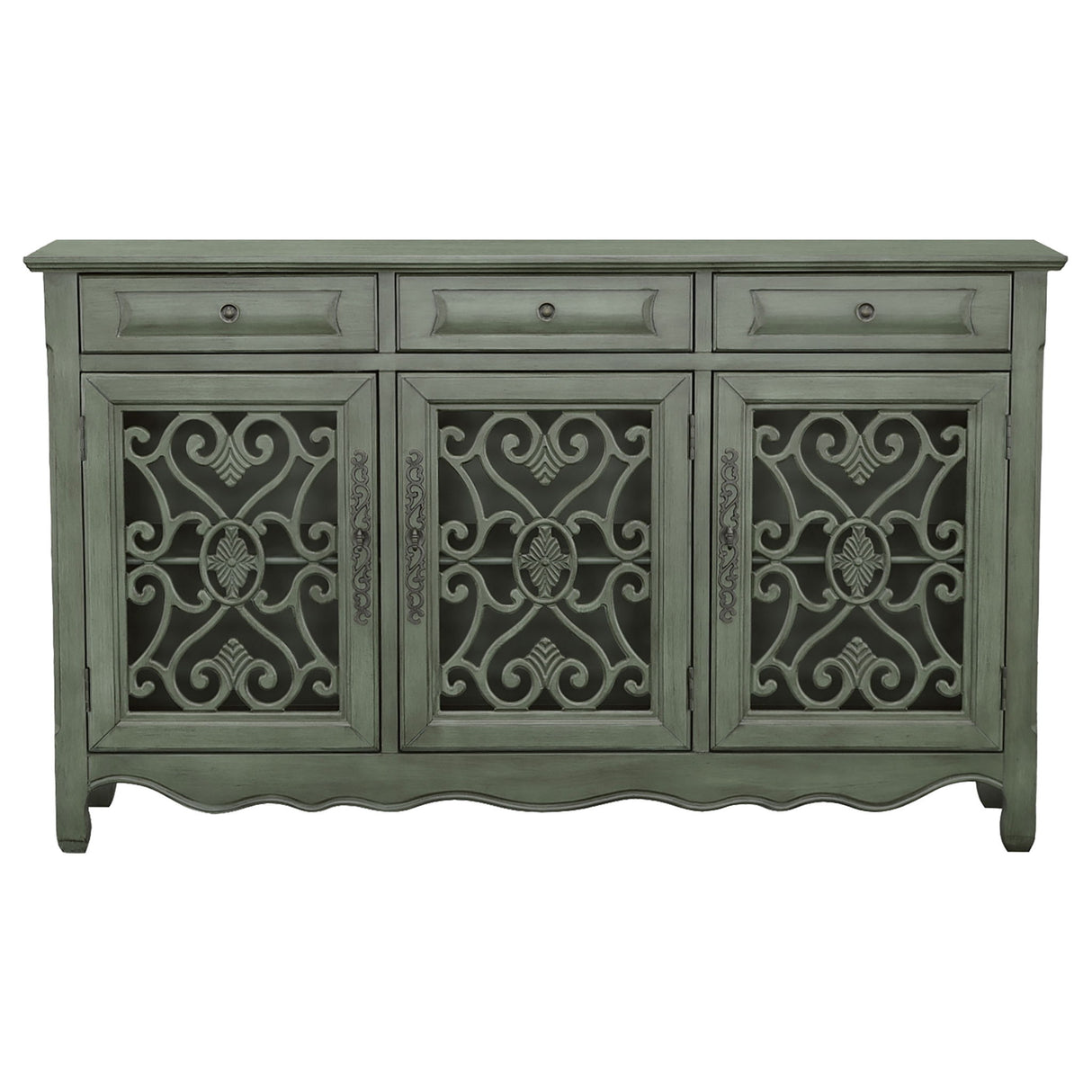 Naomi - 3 Drawer Scrollwork Accent Cabinet - Green
