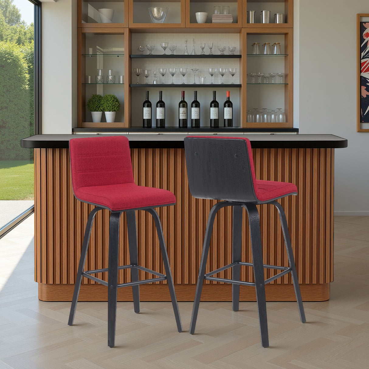 Vienna - Modern Swivel Bar Height Stool - Black Brushed Wood Frame