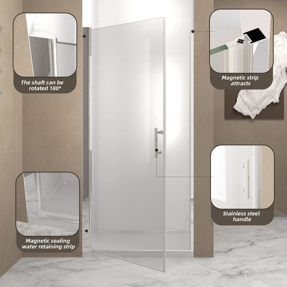 Shower Door, Tempered Glass With Safety Film - Chrome