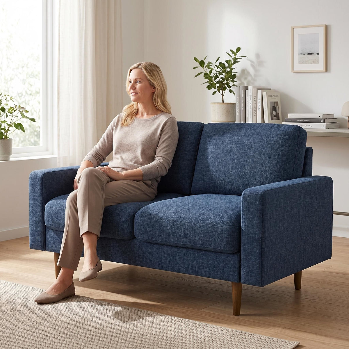 2 Seat Loveseat Sofa, Loose Back Cushion For Living Room