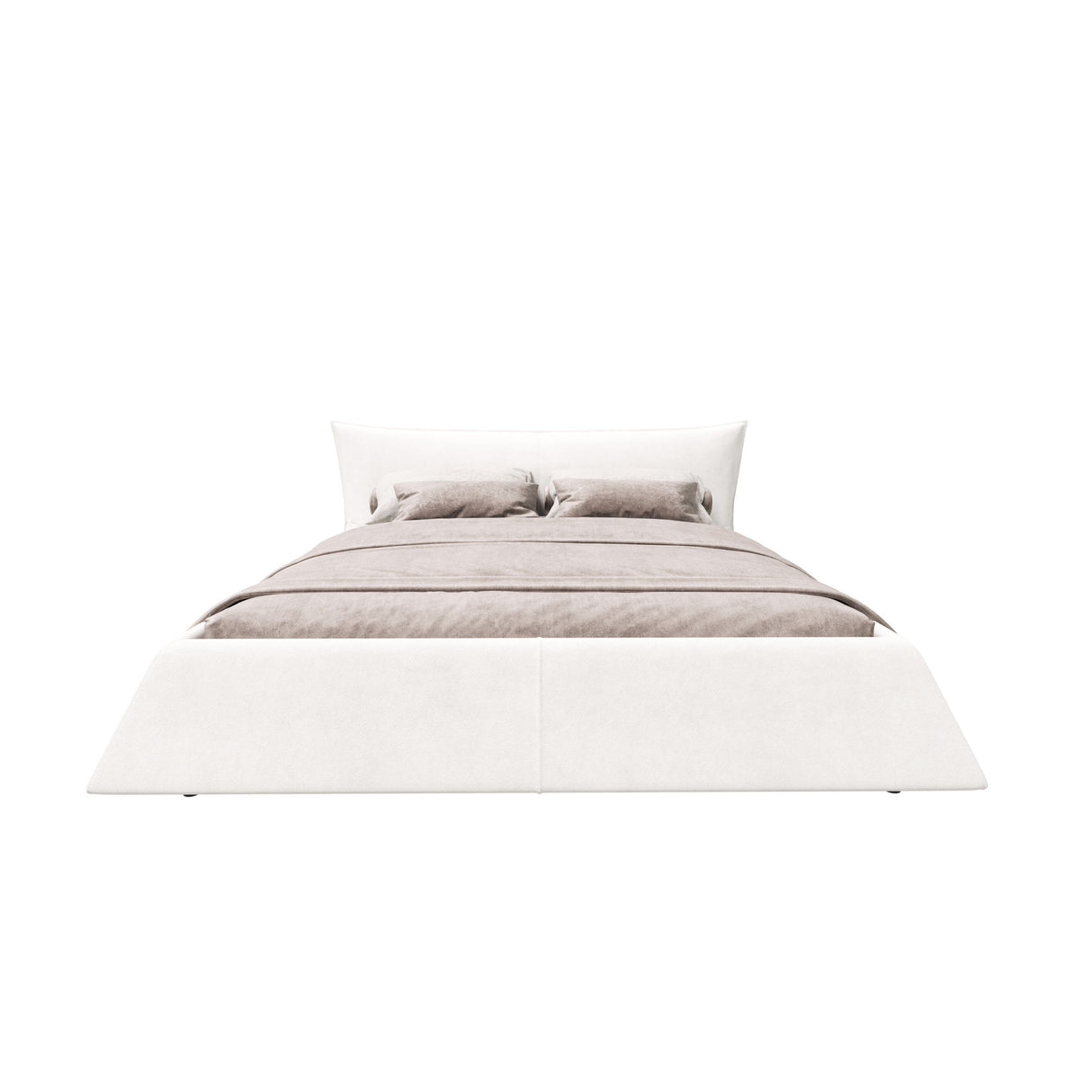 King Size Platform Bed With Special-Shaped Headboard - Cream