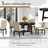 Round Extendable Dining Table Set With 4 Upholstered Chairs