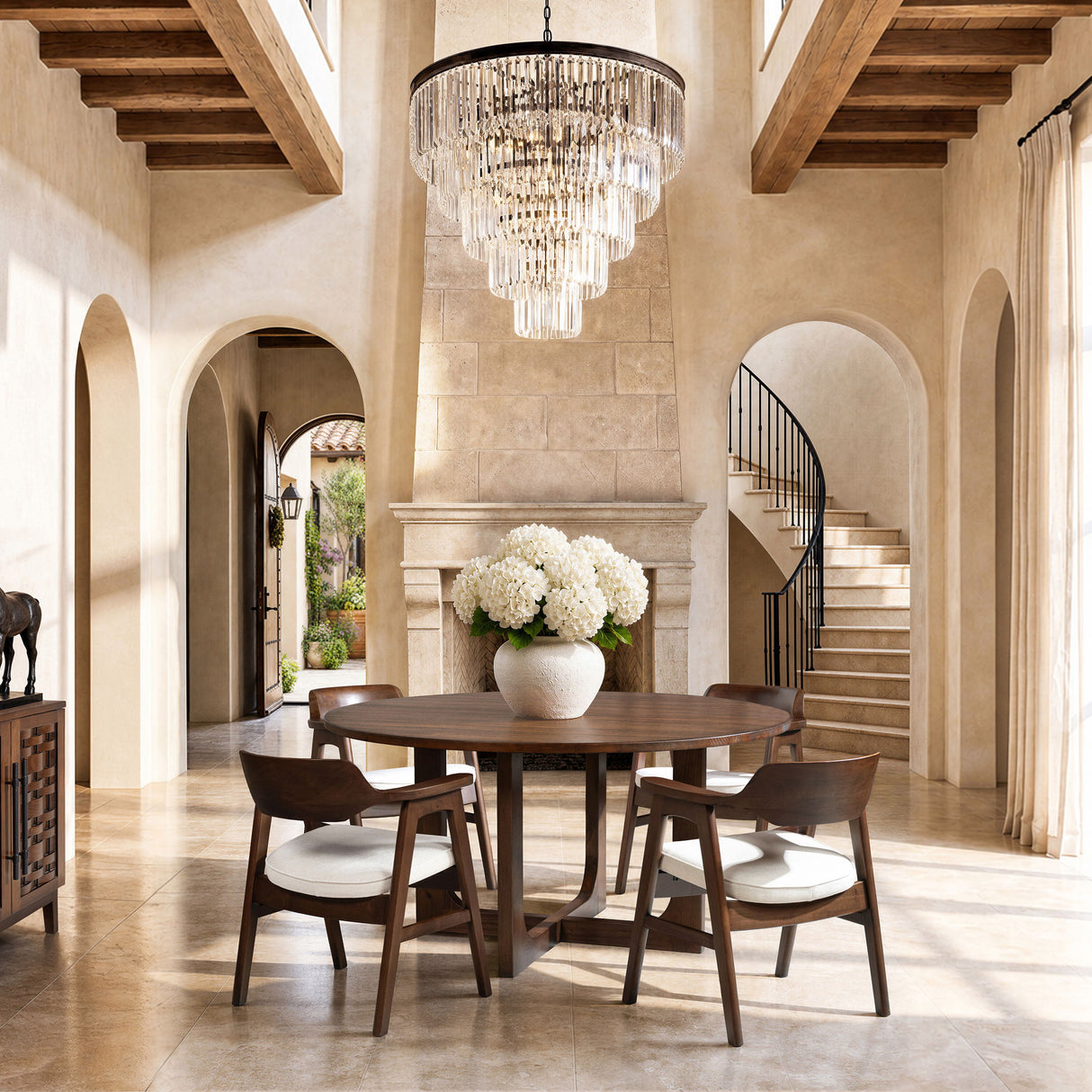 Hayes - Curved Dining Arm Chair - Light Beige