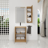 Freestanding Bathroom Vanity Set With Tall Linen Cabinet, Single Sink, Extra Storage, Soft Close Doors - Glossy White / Light Oak