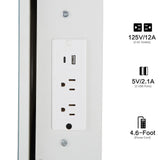 Cabinet Vanity Table & Cushioned Stool, USB Power Station, Hair Dryer Bracket - White