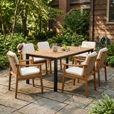 7 Piece Outdoor Patio Dining Set With & 6 Arm Chairs