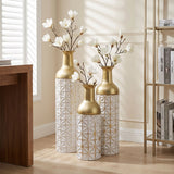 Tall Textured Geometric Decorative Floor Vases Home Decor (Set of 3) - White / Gold