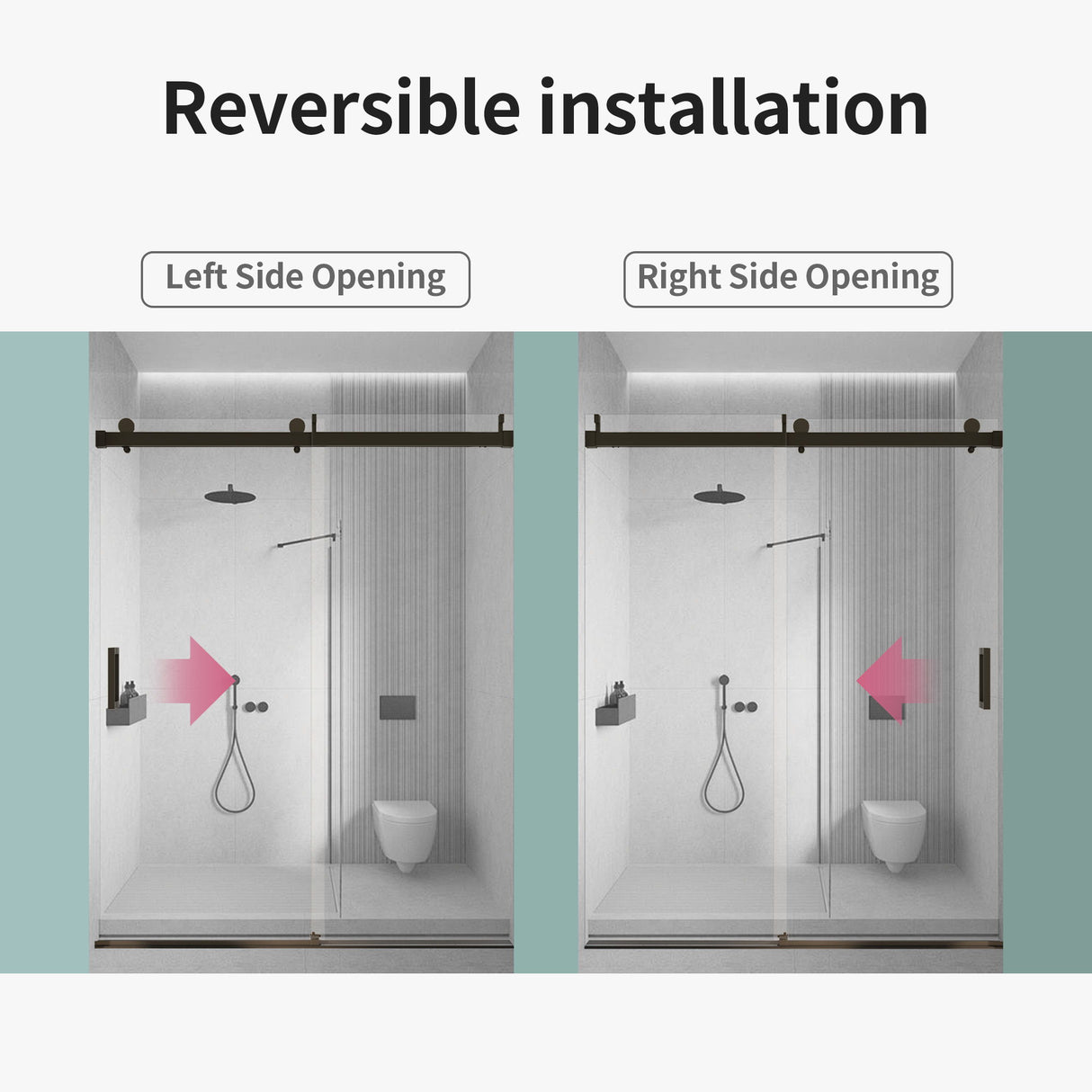 Frameless Single Sliding Soft Close Shower Doors, 3 / 8" Tempered Glass Reversible Installatio