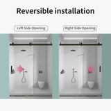 Frameless Single Sliding Soft Close Shower Doors, 3 / 8" Tempered Glass Reversible Installatio