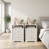 Nightstand With Diamond Carvings Handles, 2 Drawers & Charging Station