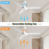 52" Ceiling Fan With Remote Control, 3 Blades, DC Motor, 6 Speed Reversible For Living Room - White