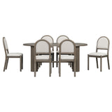 Oval Dining Table Set For 6 With Fluted Pedestal Base, 7 Piece Set Including 6 Upholstered Chairs