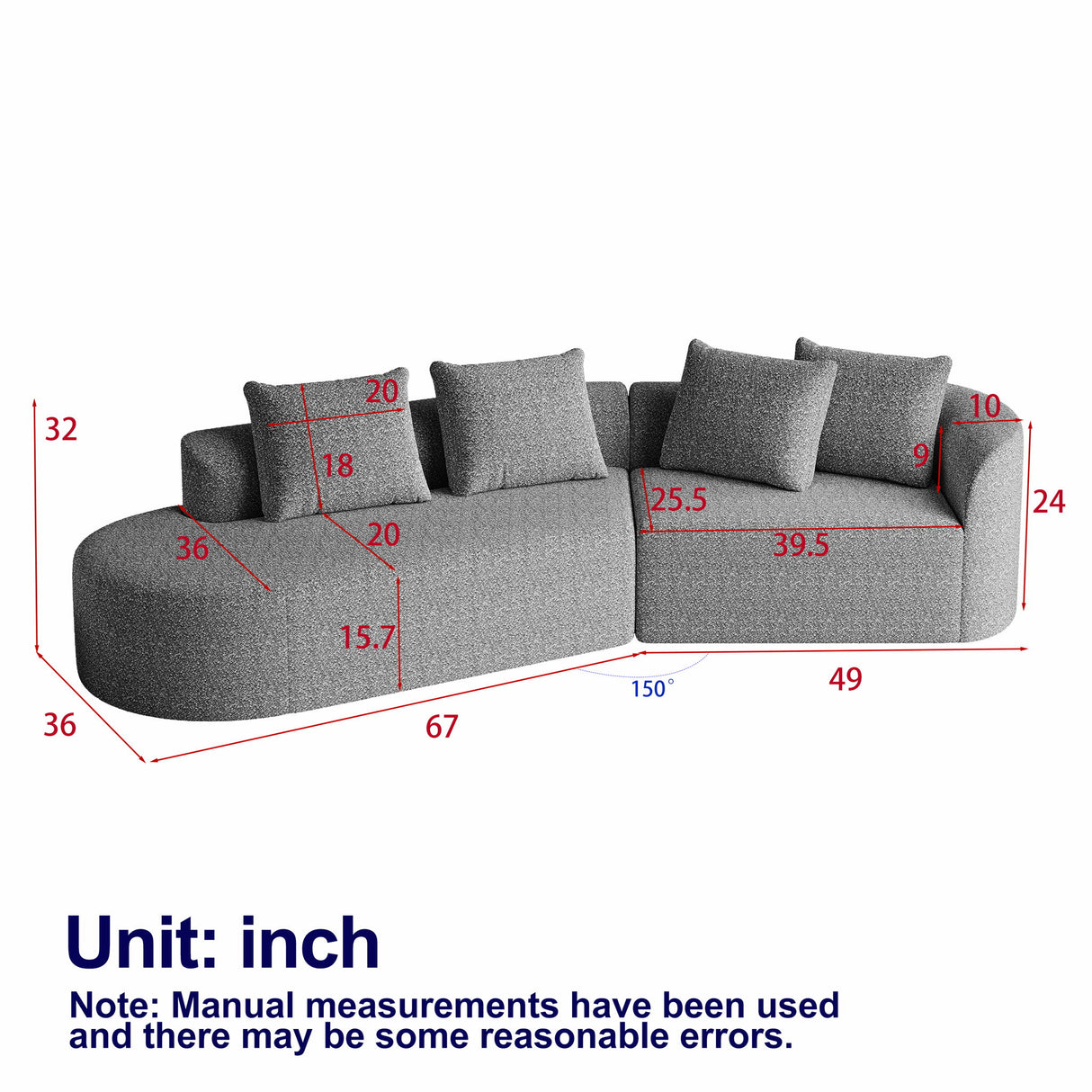 Upholstered Oversized Sectional Sofa, 4 Seater Extra Deep & Wide Seat Curved Cloud Couch With 4 Throw Pillows, Free Combination Living Room - Black