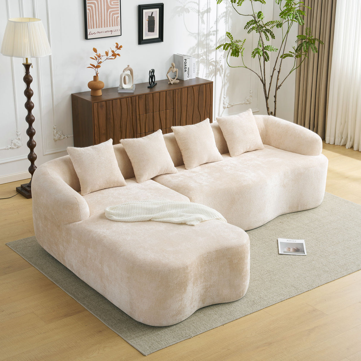 Modular L-Shape Sectional Sofa With Curved Chaise