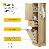 Modern Tall Storage Cabinet With Tilt-Out Compartment, Adjustable Shelves