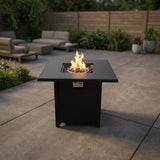 Outdoor Fire Pit Heater Backyard Steel Fireplace with Wind Shield 30x25in Black