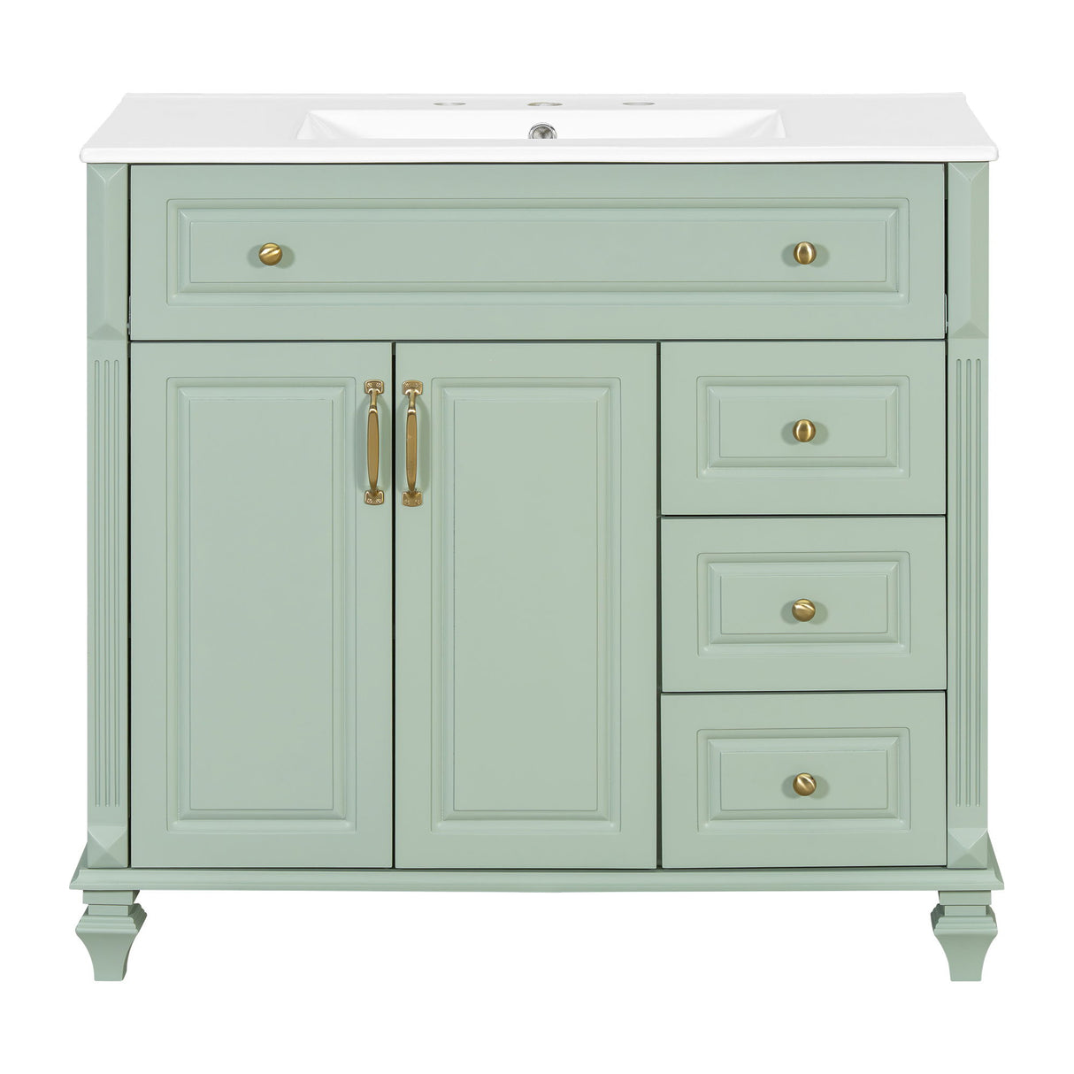 Modern Bathroom Vanity With Sink, 3 Drawers & 2 Doors