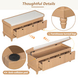 Shoe Bench With Cushion And 3 Drawers - Natural