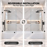 Frameless Bathtub Shower Screen, Reversible Installation