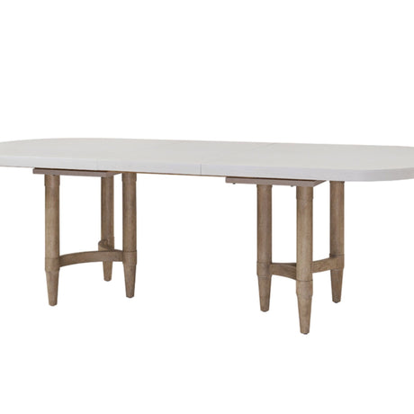 Triad - Double Pedestal Dining Table With Leaf - Sand - Dining Tables - Alpine Outlets